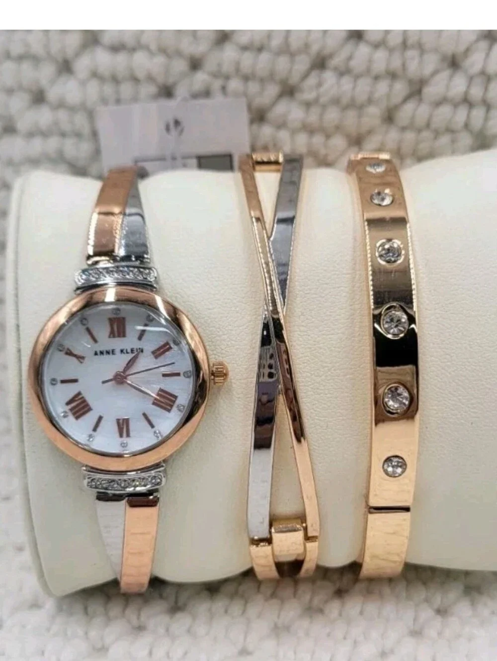 Anne Klein Women's Premium Crystal Accented Bangle Watch Set, AK/2245